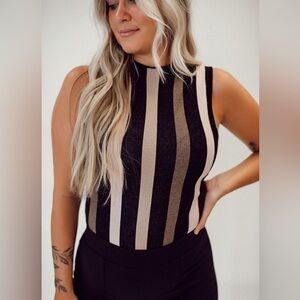 ✨NWT✨ Le Lis Collection Black and Tan Striped Tank Bodysuit